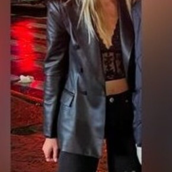 ZARA Faux Leather Double Breasted Fitted Blazer - Picture 1 of 5